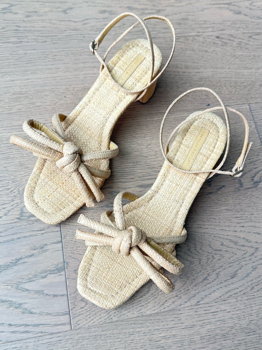 805 Loeffler Randall Natural Straw Mikel Mid Heel Bow Sandal 9.5 - Picture 2 of 11